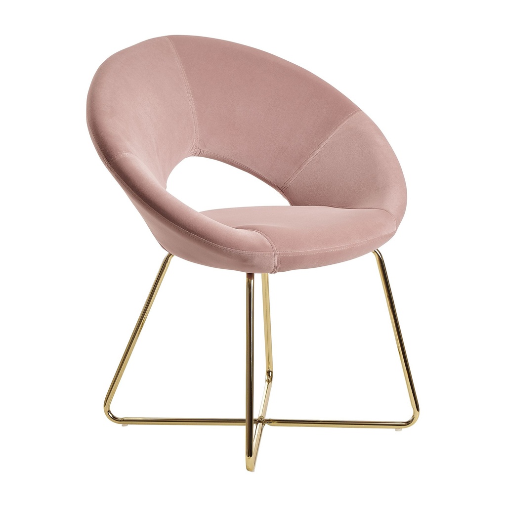 Chaise de salle à manger chaise de cuisine en velours rose avec pieds dorés, tissu/métal, rembourrée