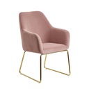 Chaise de salle à manger en velours rose avec pieds dorés, tissu / métal, rembourrée