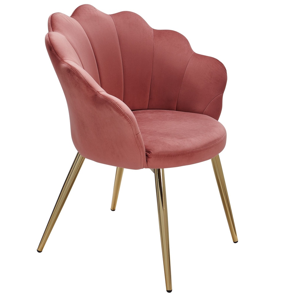 Chaise de salle à manger en velours tulipe rose rembourrée avec pieds dorés