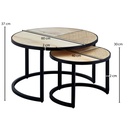 Design table de salon set de 2 manguier/rotin ronde, avec pieds en métal, bois/métal
