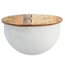 Table Basse Mango 60x34x60 cm Bois Massif Métal Blanc Industriel Rond