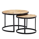 Lot de 2 tables basses rondes industrielles en bois massif/métal, avec pieds en métal noir