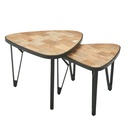 Design set de 2 tables basses en bois massif manguier/acacia, triangulaire, avec pieds en métal, 2 pièces