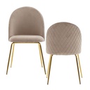 Design Lot de 2 chaises de salle à manger en velours beige rembourré, chaise de cuisine en tissu avec pieds dorés, chaise coque scandinave