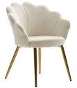 Chaise de salle à manger tulipe velours blanc rembourré, chaise de cuisine avec pieds dorés, chaise coque design scandinave