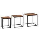 Lot de 3 tables d'appoint carrées en bois massif/métal Sheesham, design moderne, table basse 3 pièces, table de salon, gain de place WL6.520