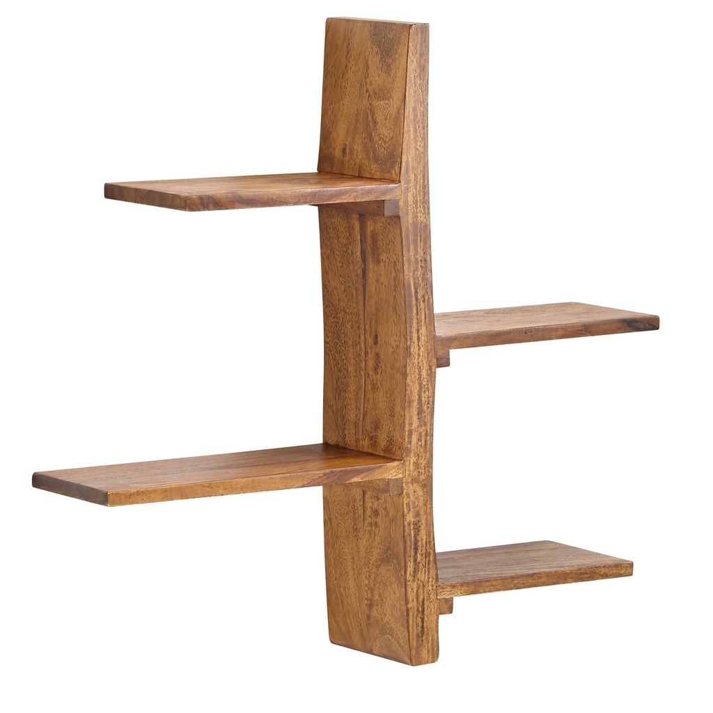 Étagère murale 58 x 60 x 15 cm en bois massif de Sheesham en forme d'arbre, étagère suspendue moderne, grand design, étagère flottante, étagère suspendue pour salon WL6.528