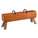 Banc en cuir véritable/bois massif 133 x 60,5 x 34 cm, banc de gymnastique moderne en cuir, tabouret en cuir Springbock avec poignées, tabouret de gymnastique rembourré