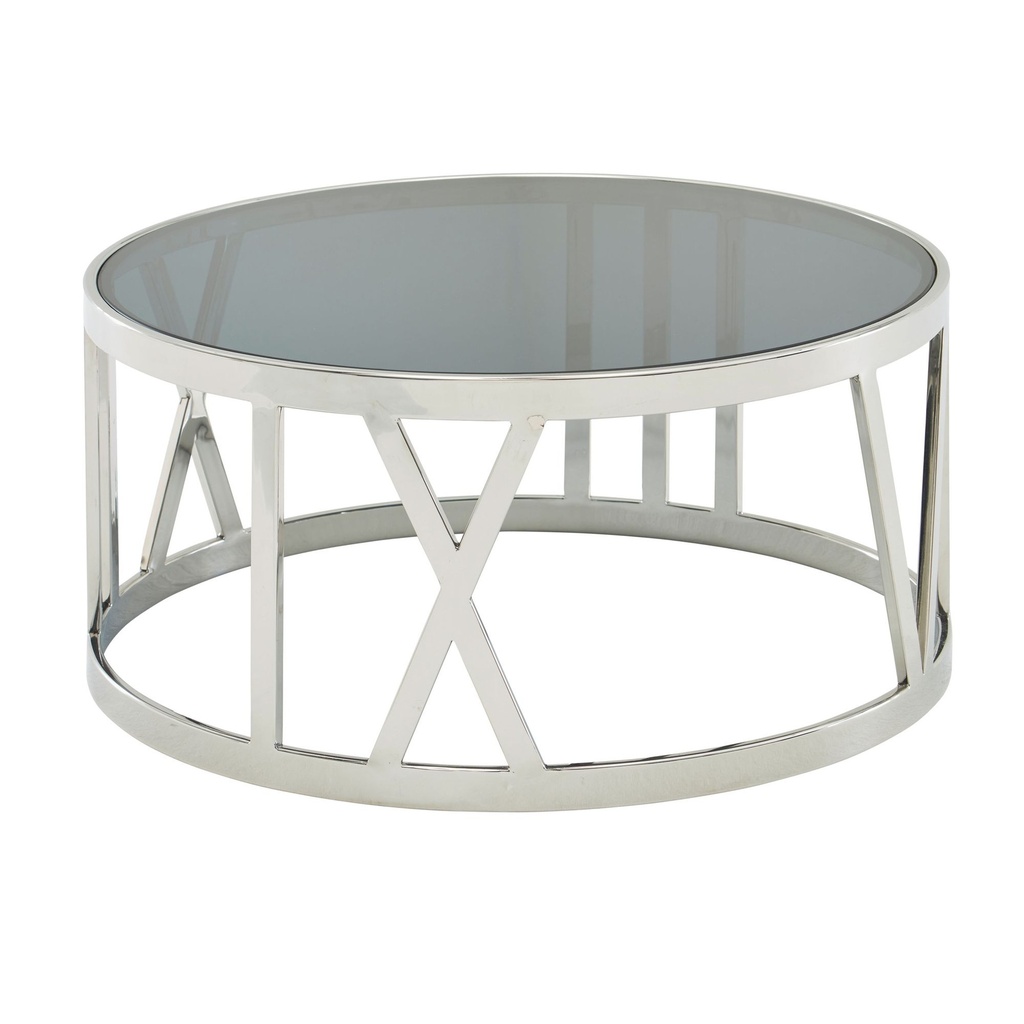 Table basse verre métal 60x60x30 cm table de canapé argent, table de salon design ronde, petite table basse moderne