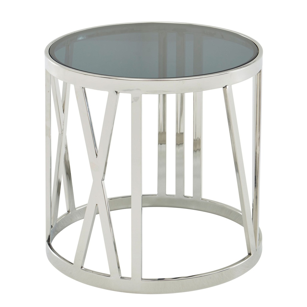 Table d'appoint 45 x 45 x 44 cm Table d'appoint Verre Métal Argent, Petite Table de canapé Ronde, Table de Salon Moderne, Table Basse Haute