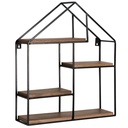 Étagère murale 49,5x60x14 cm en bois massif de manguier / étagère suspendue en métal en forme de maison, industrielle