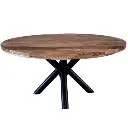 Table à manger ronde Clémence en bois de manguier et cadre en métal noir