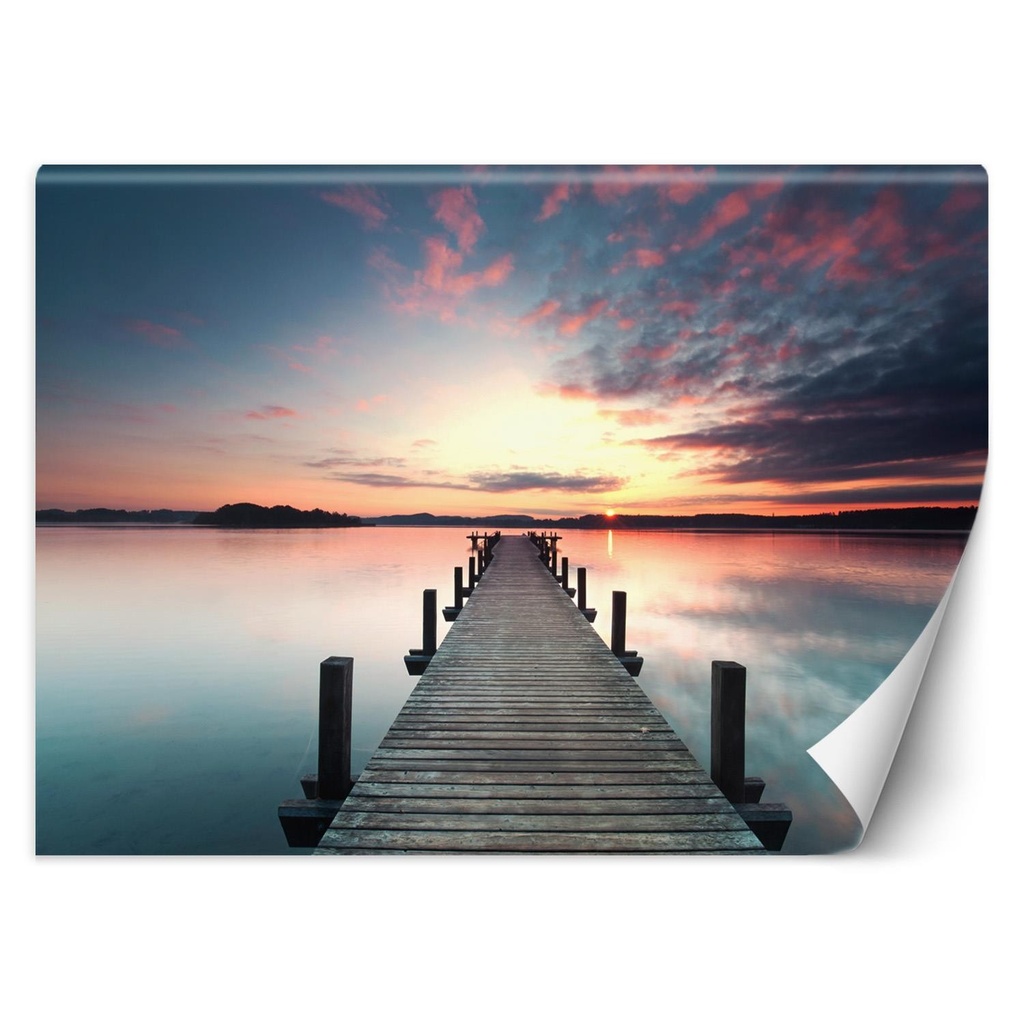 Photo murale pour salon rectangulaire avec image de coucher de soleil sur le lac