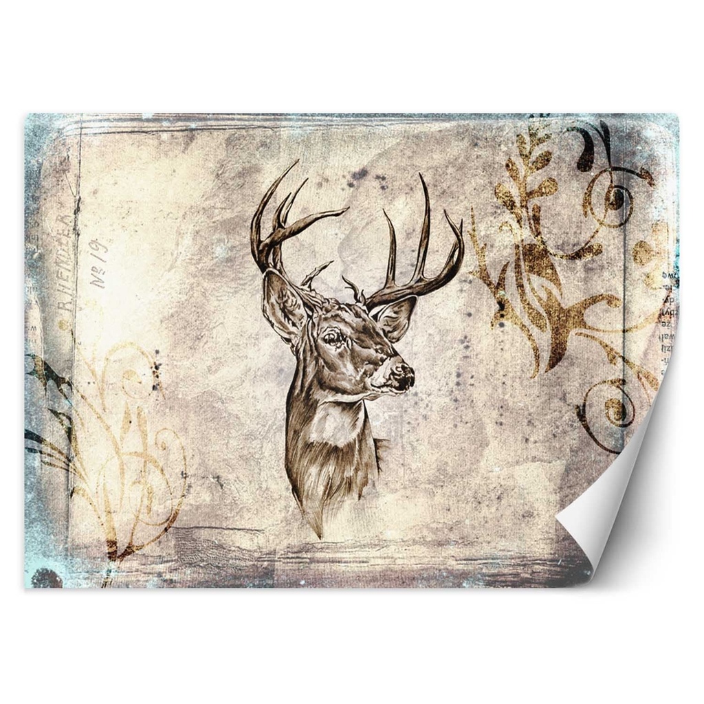 Papier peint rectangulaire imprimé sur toile avec finition marron mur et cerf