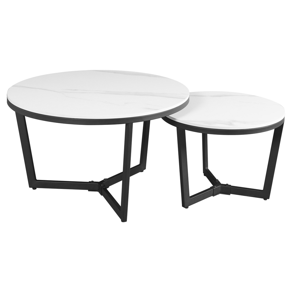 Tables basses Ione avec plateau en pierre frittée en gris, blanc ou noir