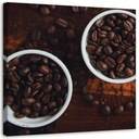 Cadre avec image de tasses remplies de grains de café imprimée sur toile en mdf marron