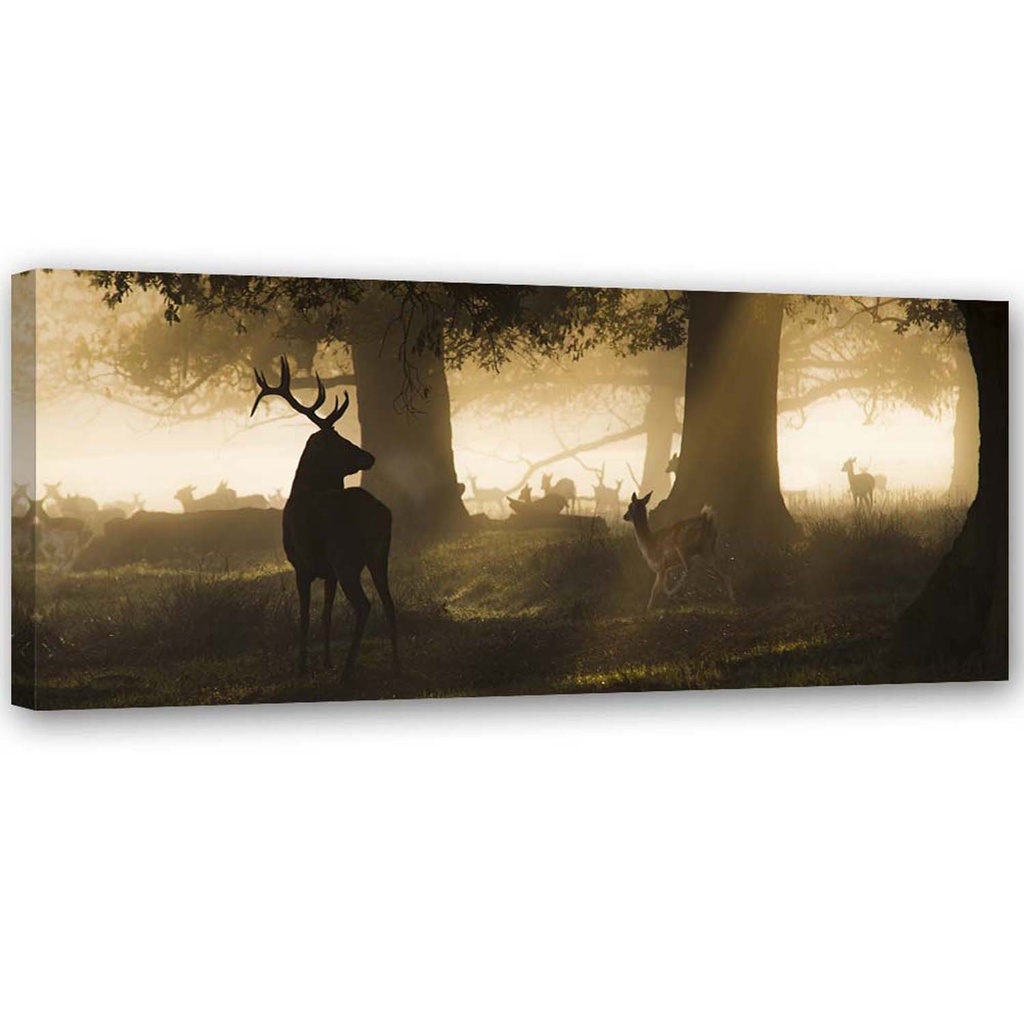 Cadre de cerf dans la brume imprimé sur toile en mdf solide