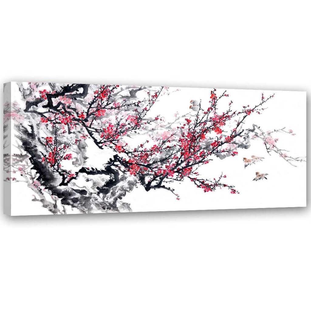 Cadre de cerisiers japonais en fleur imprimé sur toile en mdf solide