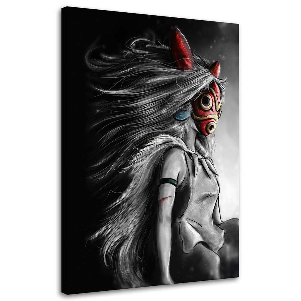 Cadre imprimé sur toile avec image de la princesse mononoke avec un masque rouge fabriqué en mdf