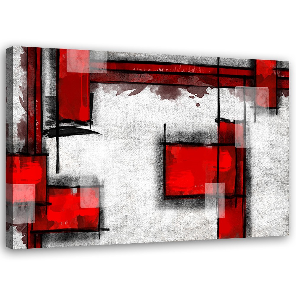 Cadre à suspendre en mdf imprimé sur toile d'une seule pièce abstraction géométrique rouge