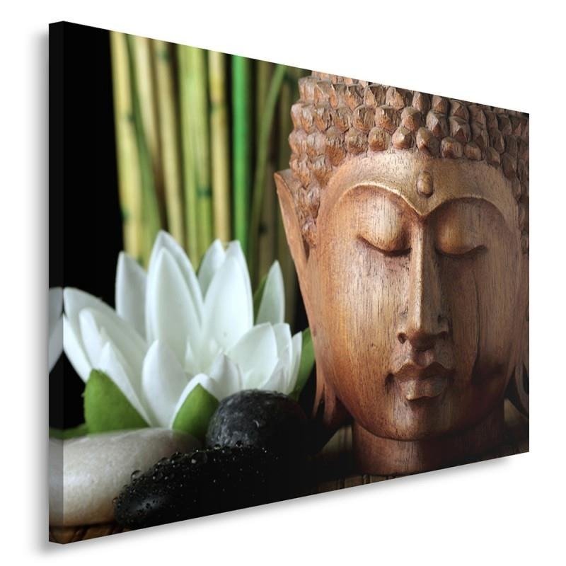 Cadre à suspendre en mdf imprimé sur toile d'une seule pièce bouddha et fleur blanche