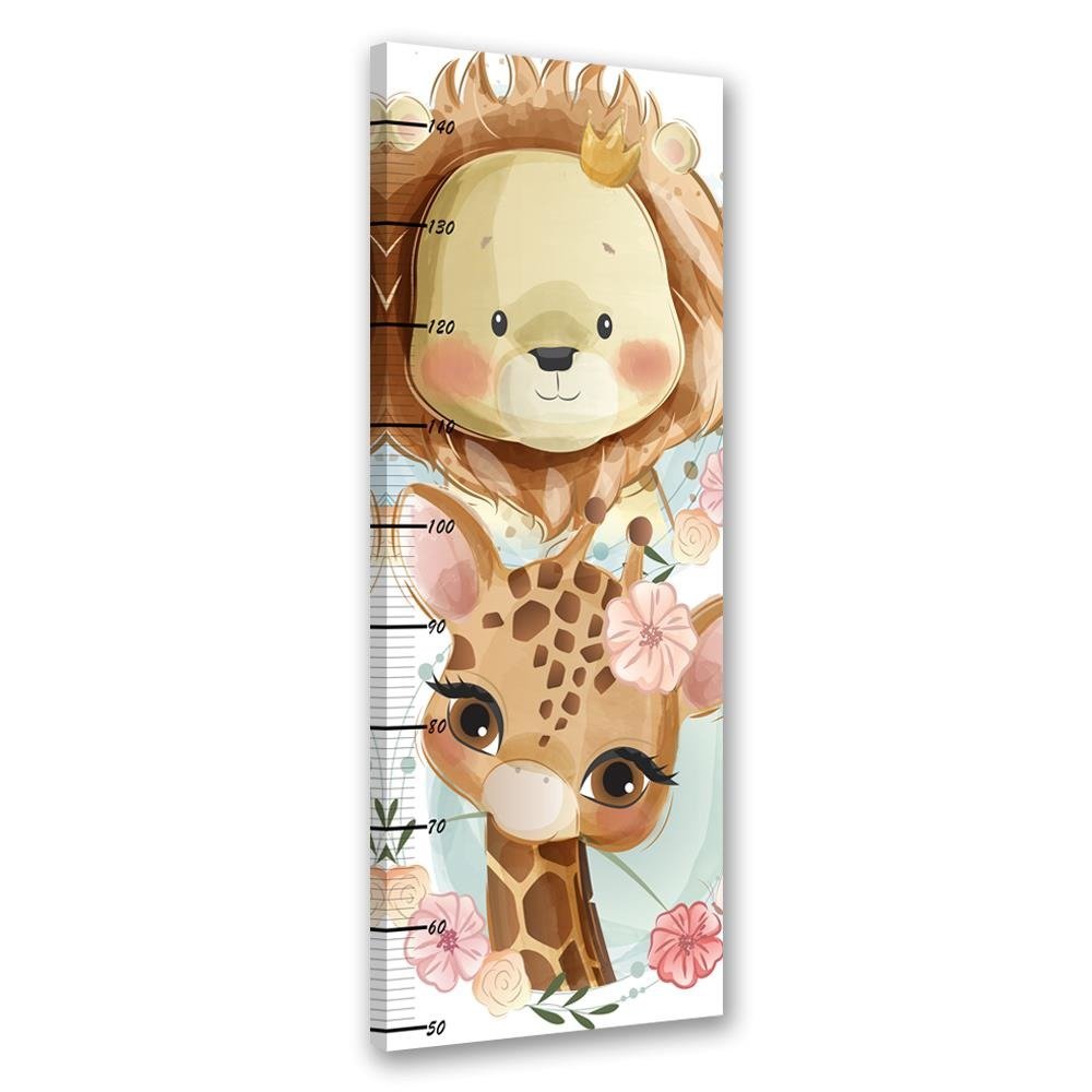 Cadre avec mètre pour mesurer la hauteur des enfants de 40 cm fabriqué en mdf lion et girafe