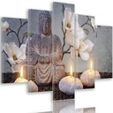Cadre de cinq panneaux imprimés sur toile avec encadrement en mdf bouddha