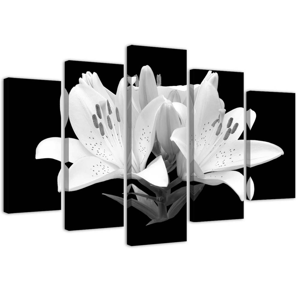 Cadre de lys en mdf imprimé sur toile avec finition de couleur noir et blanc