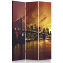 Paravent séparateur d'espaces double face pivotant en toile et mdf motif pont de brooklyn et manhattan au coucher du soleil