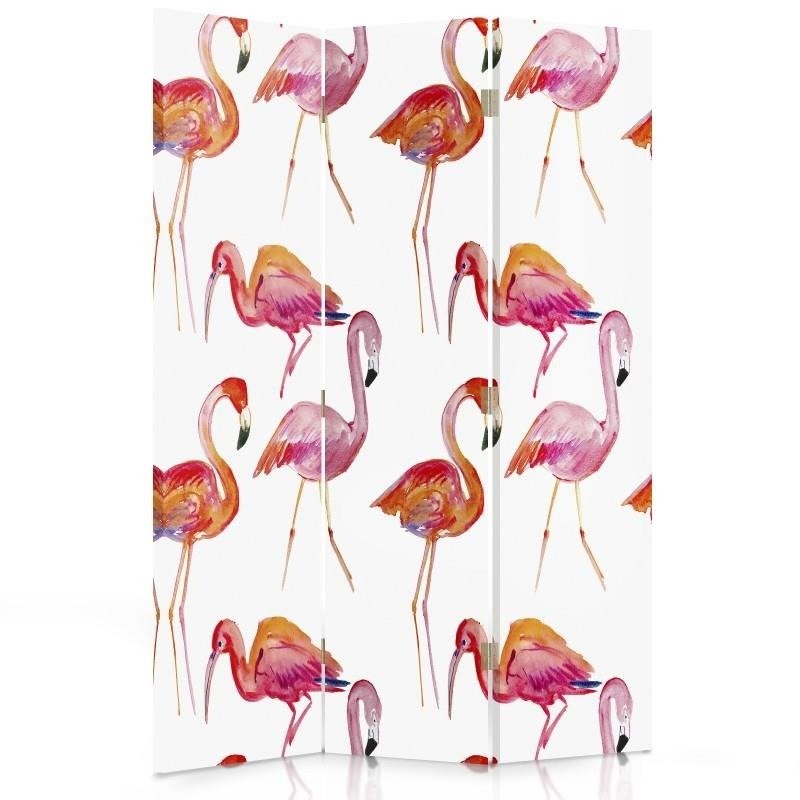 Paravent pliable composé de trois parties flamants roses