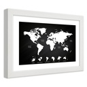 Cadre avec image de mappemonde contrastée imprimée sur papier satiné blanc et noir avec cadre en bois