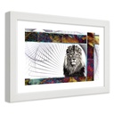 Cadre imprimé sur papier satiné finition multicolore avec cadre en bois lion majestueux
