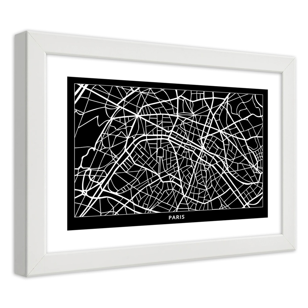 Cadre imprimé sur papier satiné avec cadre en bois plan de la ville de paris