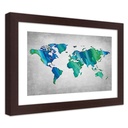 Cadre d'une carte du monde imprimée sur papier satiné en mdf
