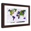Cadre avec illustration d'une carte du monde imprimée sur papier satiné en mdf