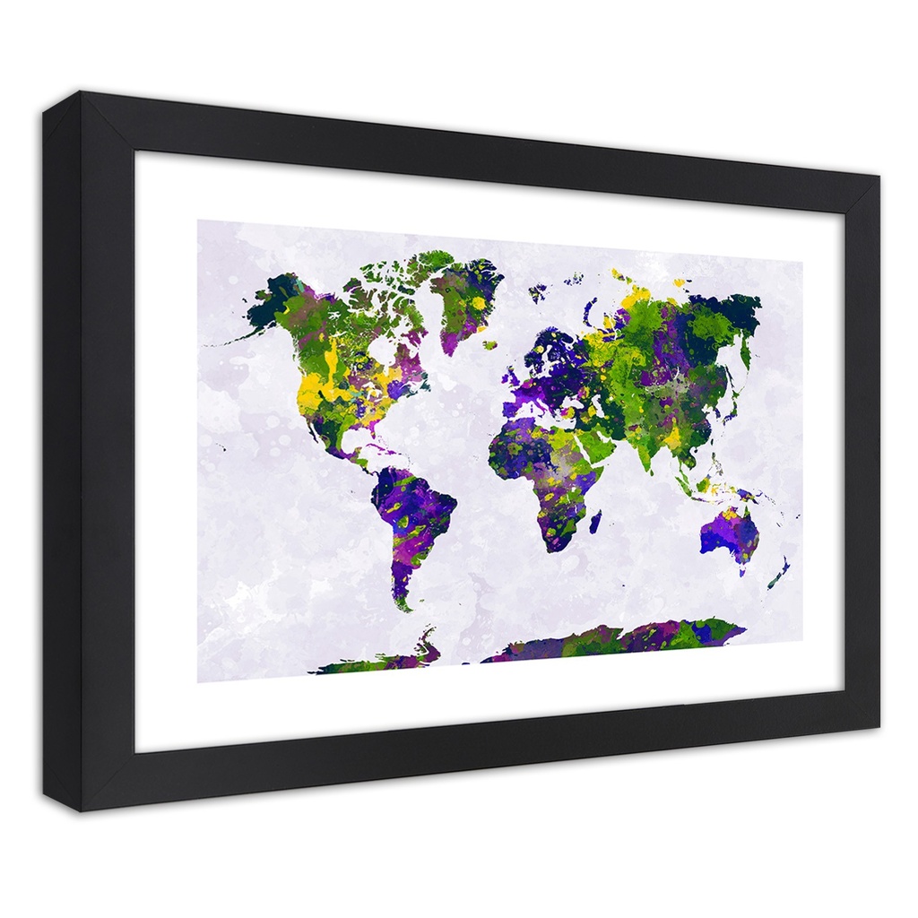 Cadre noir en mdf plaqué avec poster peinture d'une carte du monde