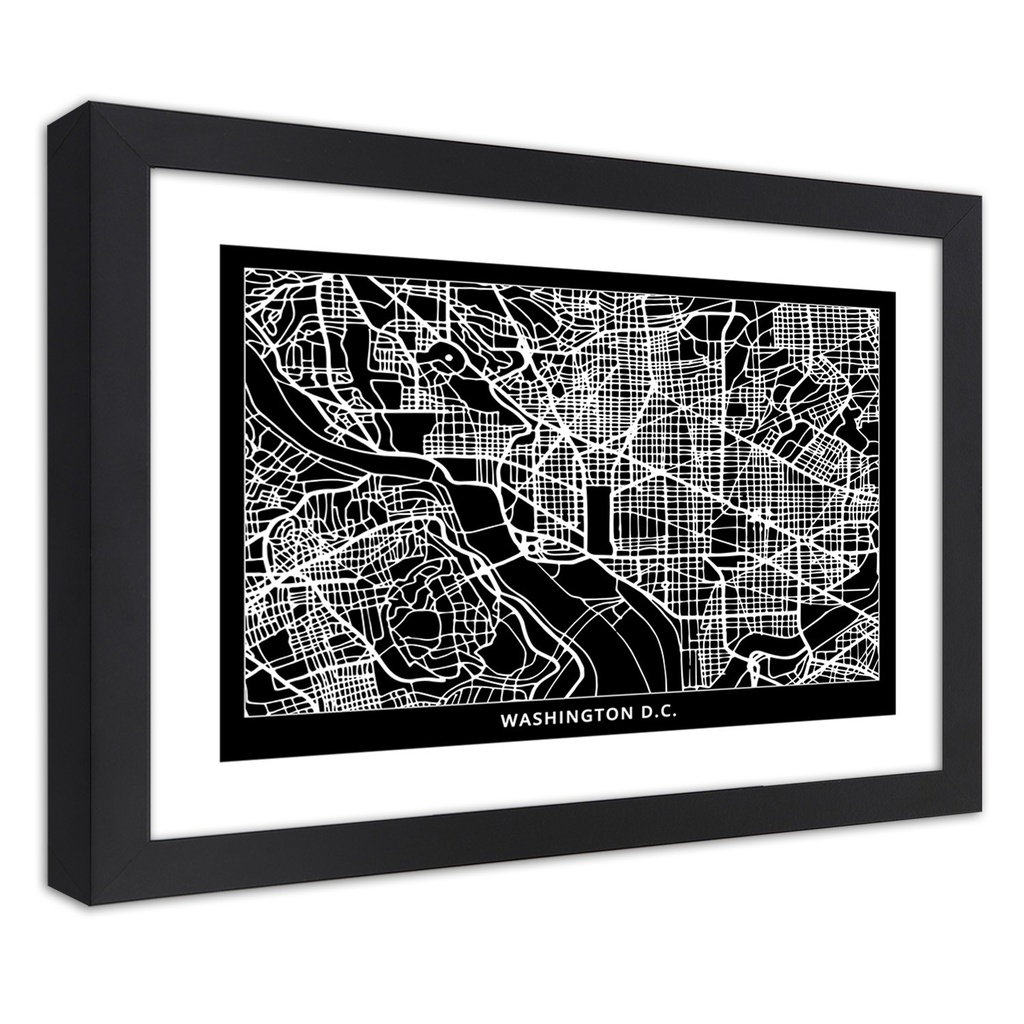 Cadre noir en mdf plaqué avec poster carte de la ville de washington