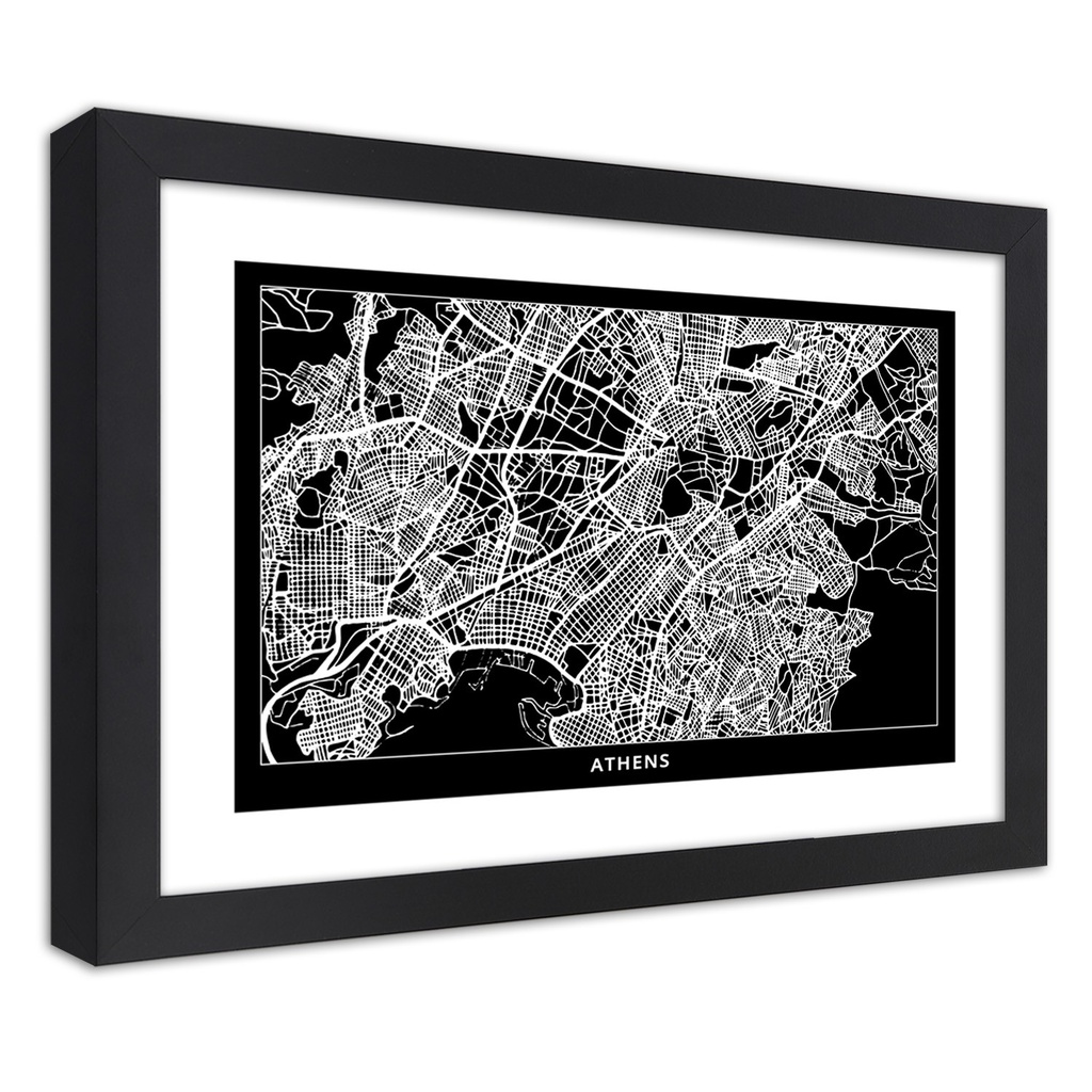 Cadre à suspendre en mdf imprimé sur toile d'une seule pièce carte de la ville d'athènes