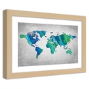 Cadre imprimé sur toile avec image de carte du monde colorée sur du béton fabriqué en mdf