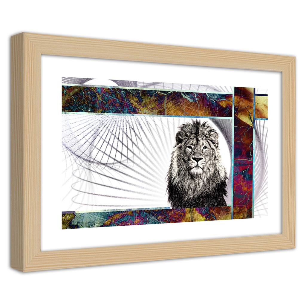 Cadre imprimé sur toile avec image de lion majestueux fabriqué en mdf