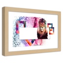 Cadre imprimé sur toile avec image de lion avec crinière de couleurs fabriqué en mdf