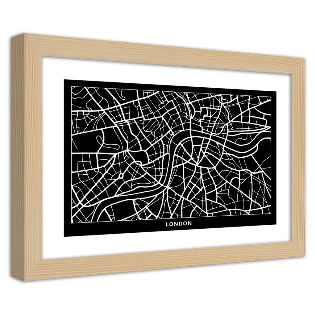 Cadre imprimé sur toile noir et blanc fabriqué en mdf composé d'une pièce plan de la ville de londres