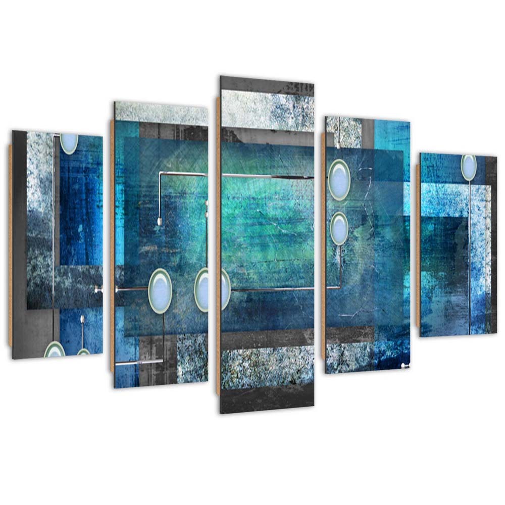Ensemble de cinq cadres fabriqué en hdf motif composition bleue