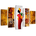 Cadre en hdf de cinq panneaux avec illustration de femme africaine imprimée sur papier multicolore