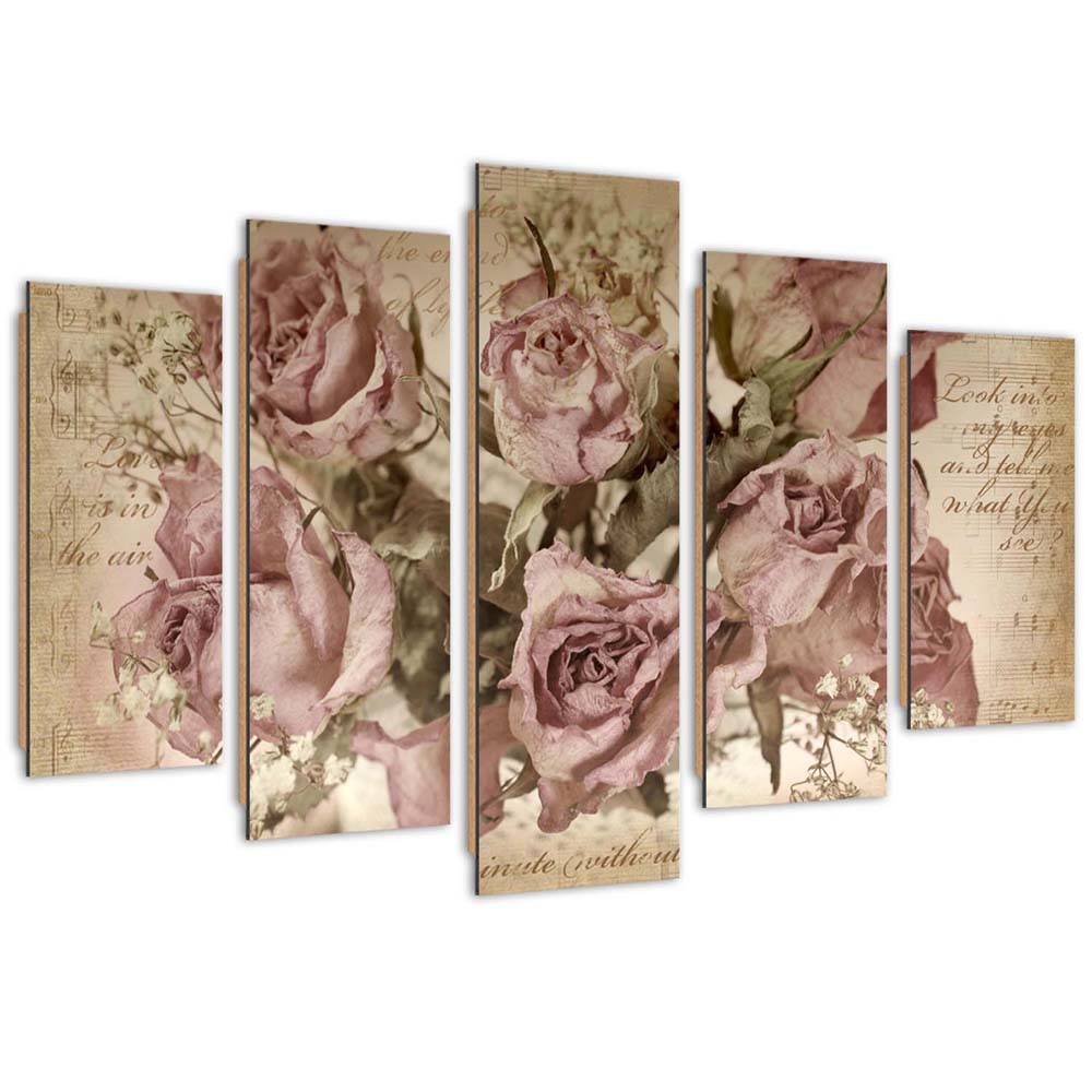 Cadre décoratif de roses en mdf solide imprimé sur toile finition de couleur beige