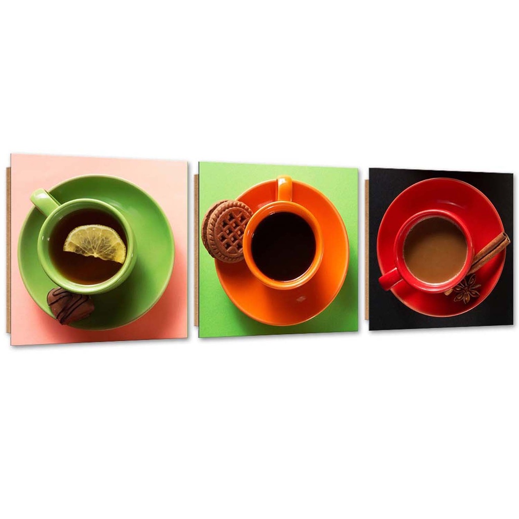 Ensemble de cadres décoratifs panneaux en toile et mdf avec image de tasses de café de couleurs
