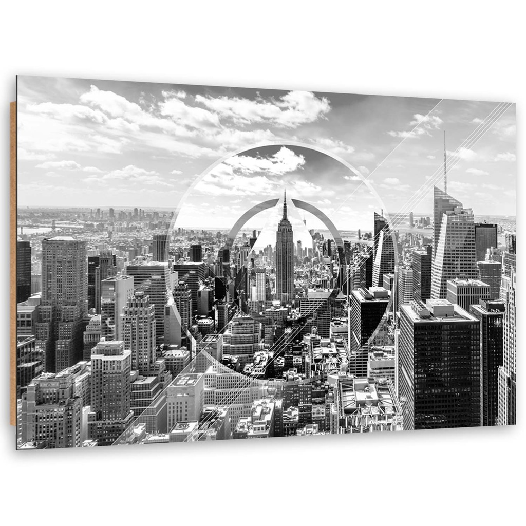 Cadre à suspendre en mdf imprimé sur toile d'une seule pièce gratte-ciels noir et blanc