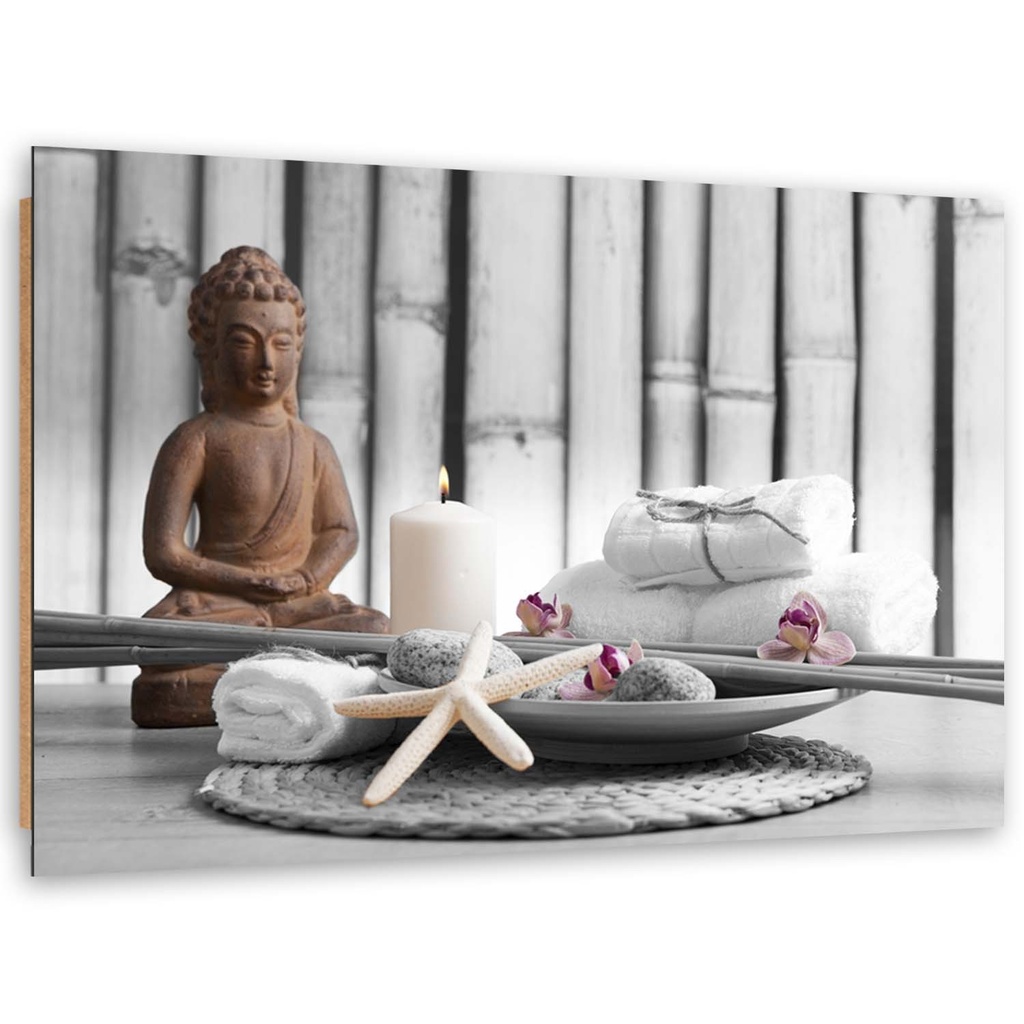 Cadre imprimé sur toile avec image bouddha et d'une bougie fabriqué en mdf et toile