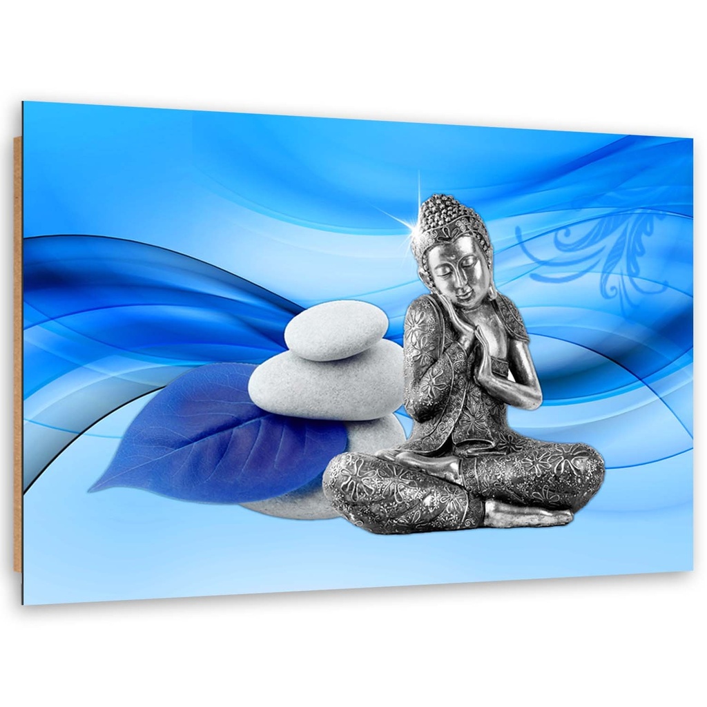 Cadre imprimé sur toile avec image de bouddha sur fond bleu fabriqué en mdf