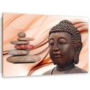 Cadre imprimé sur toile avec image de tête de bouddha sur pierres roses fabriqué en mdf et toile